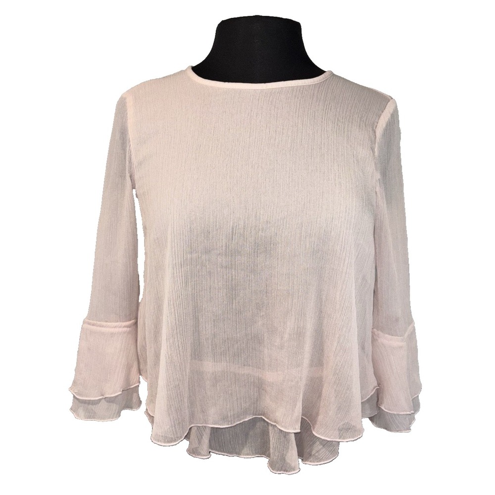 Divided‎ from H&M Romantic Blouse Junior Size 2 Pink Layered Sheer Bell Sleeve
